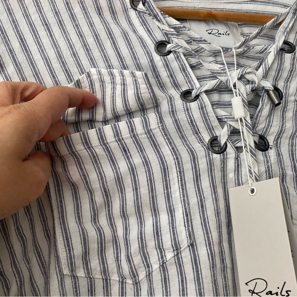 NWT Rails Matea Canela Stripe Linen Blend Lace Up Shirt Blouse Small - Picture 10 of 16